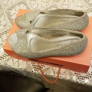 Dressy open toe low wedge evening shoes